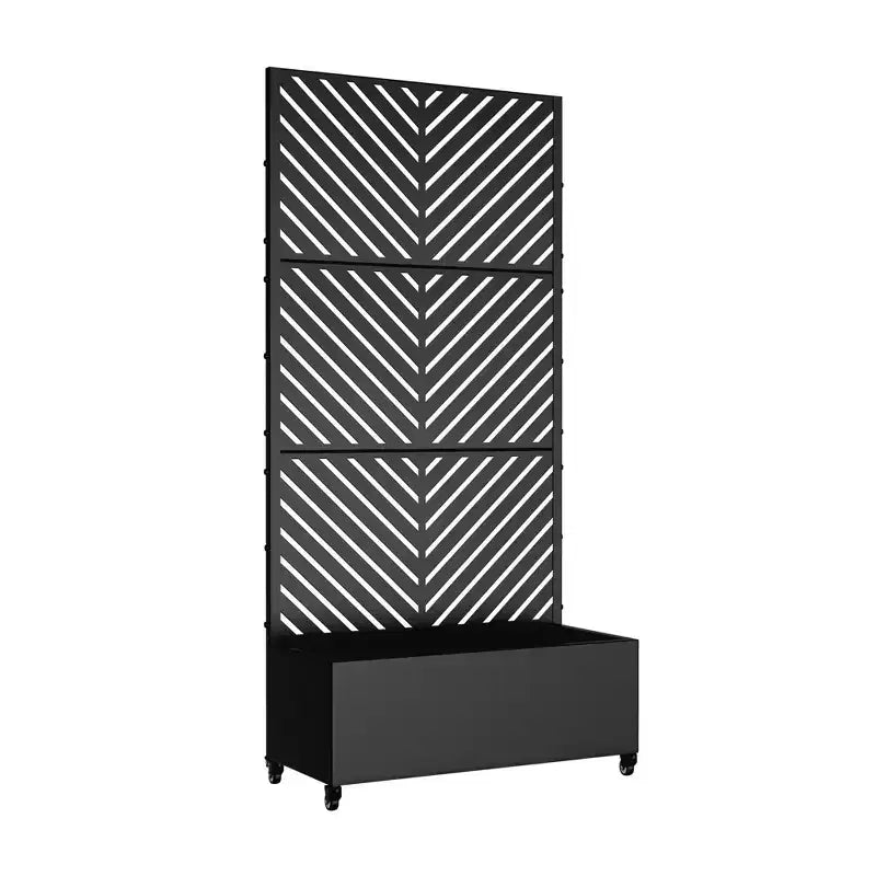 Jardinière avec treillis en fer noir, motif lignes parallèles, style 01, 47x47x16po