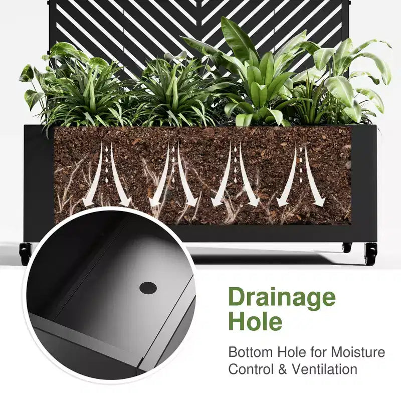 Jardinière avec treillis en fer noir, motif lignes parallèles, style 01, 47x47x16po