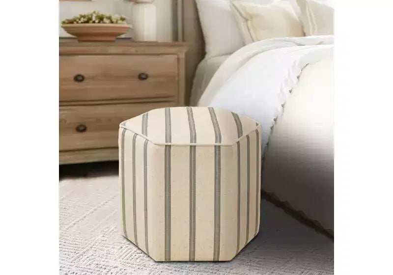 Ellen Farmhouse – Repose-pieds hexagonal en tissu imprimé à rayures