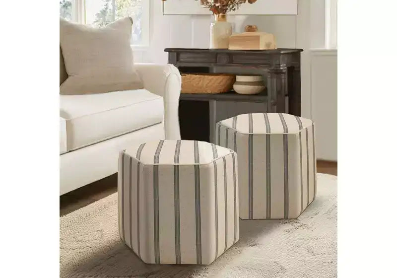 Ellen Farmhouse – Repose-pieds hexagonal en tissu imprimé à rayures