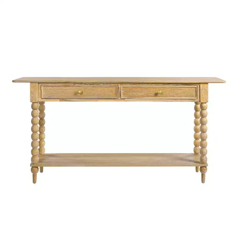 Console de table en bois rétro Eleanor avec 2 tiroirs et étagère