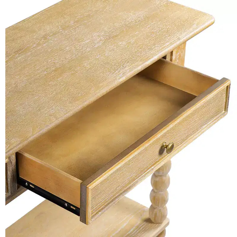 Console de table en bois rétro Eleanor avec 2 tiroirs et étagère