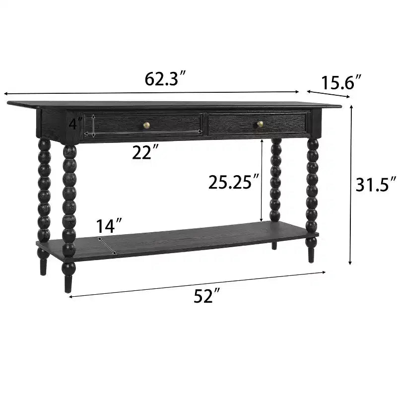 Console de table en bois rétro Eleanor avec 2 tiroirs et étagère