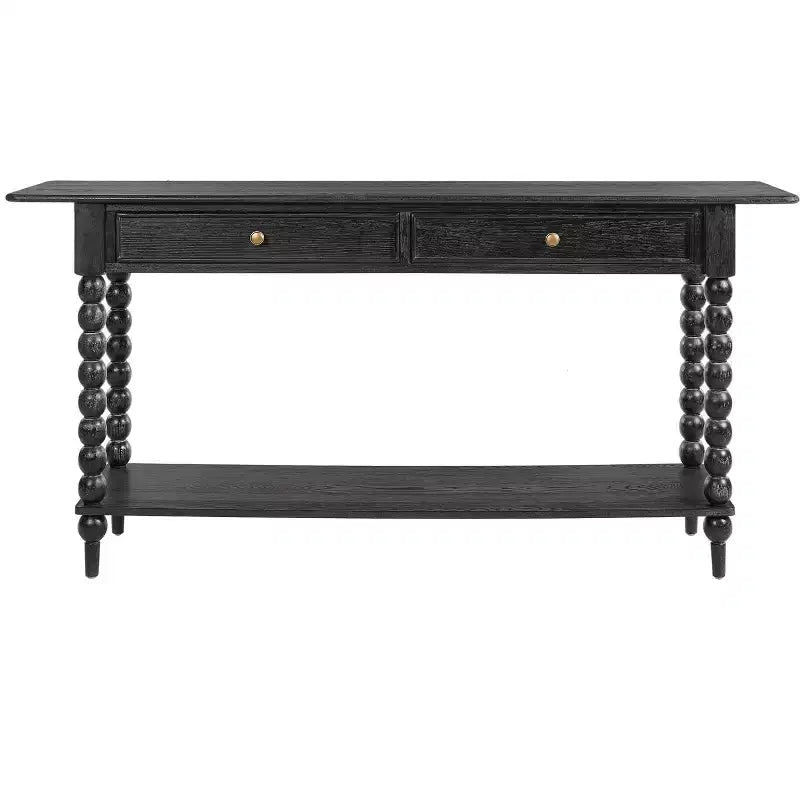 Console de table en bois rétro Eleanor avec 2 tiroirs et étagère
