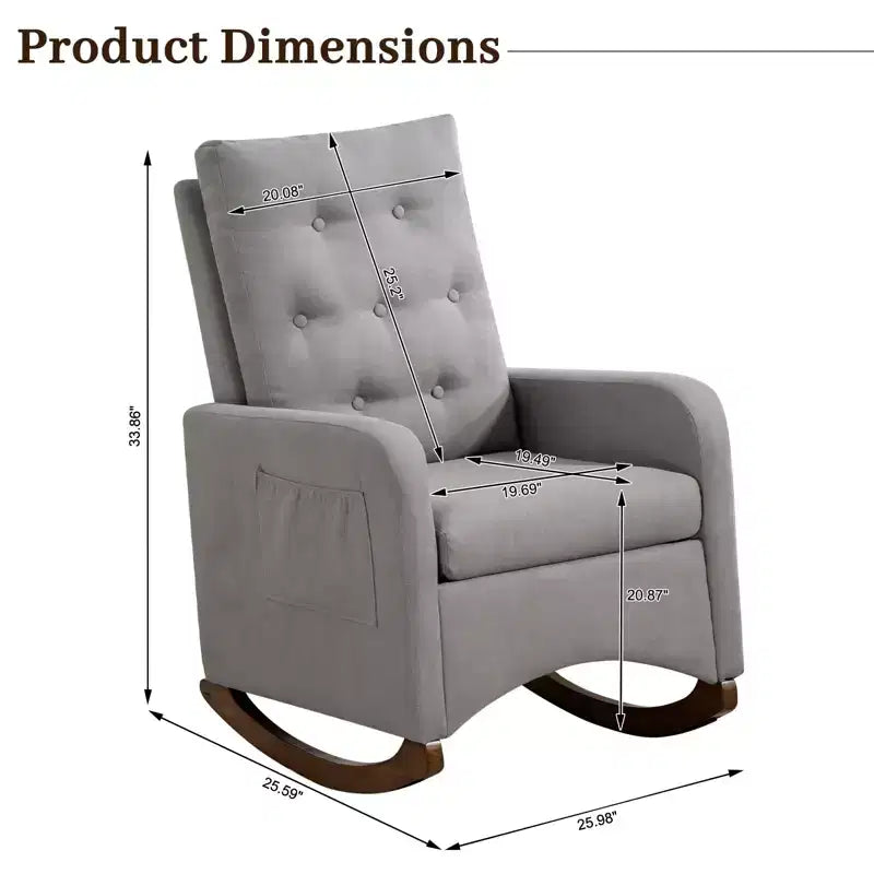 Fauteuil à bascule pour chambre d'enfant, fauteuil inclinable planeur d'intérieur avec accoudoirs, poches latérales, fauteuil rembourré confortable à dossier haut