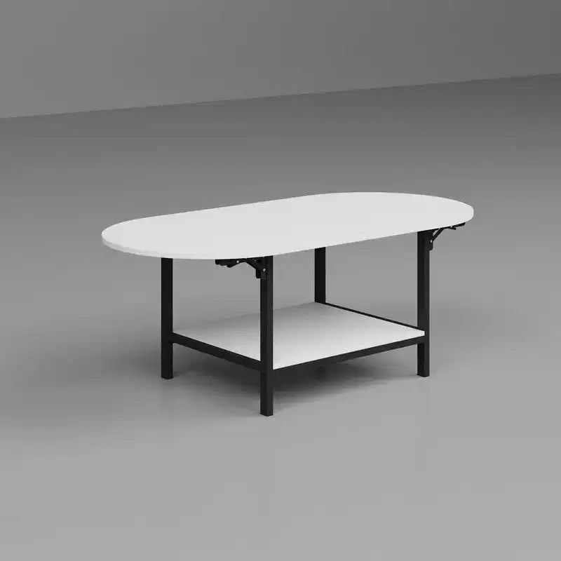 Table basse contemporaine, extensible de carré à ovale, avec étagère de rangement, réglable et peu encombrante pour le salon