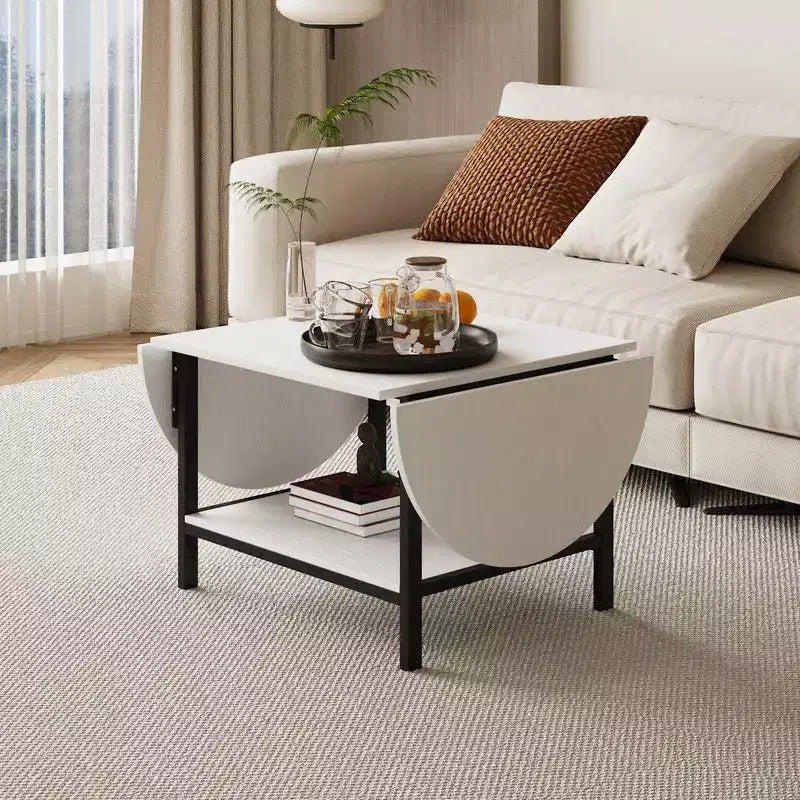 Table basse contemporaine, extensible de carré à ovale, avec étagère de rangement, réglable et peu encombrante pour le salon
