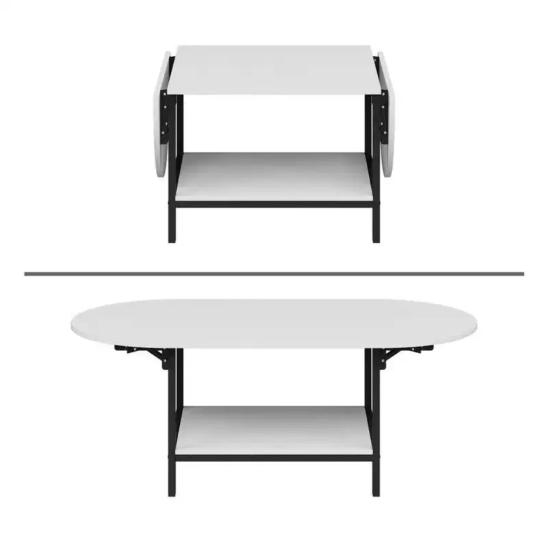 Table basse contemporaine, extensible de carré à ovale, avec étagère de rangement, réglable et peu encombrante pour le salon