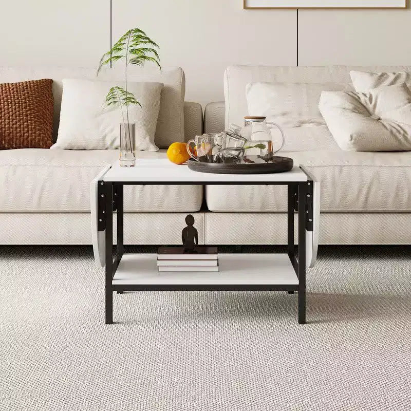 Table basse contemporaine, extensible de carré à ovale, avec étagère de rangement, réglable et peu encombrante pour le salon