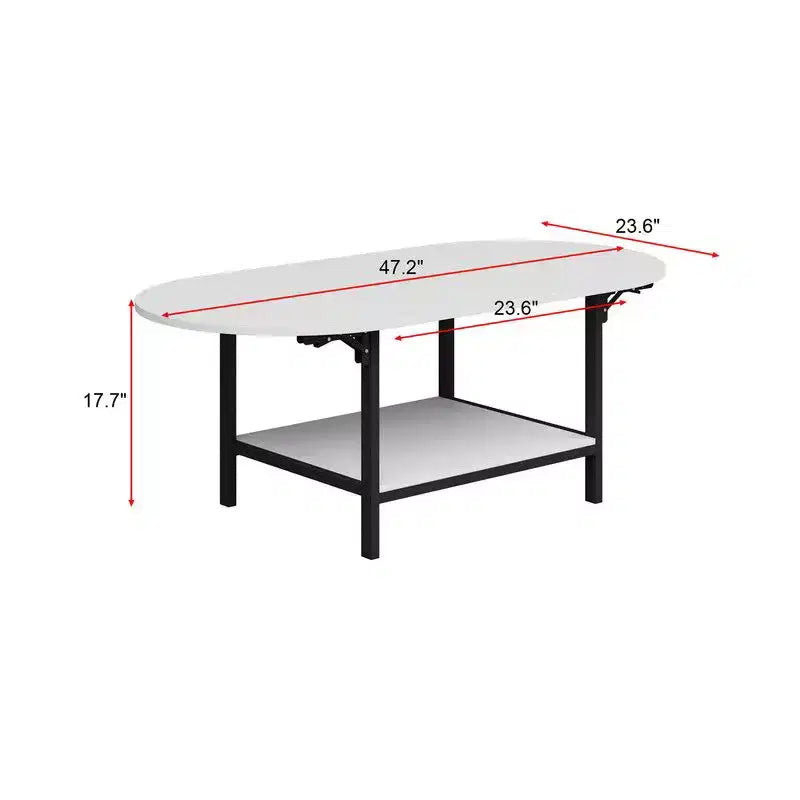 Table basse contemporaine, extensible de carré à ovale, avec étagère de rangement, réglable et peu encombrante pour le salon