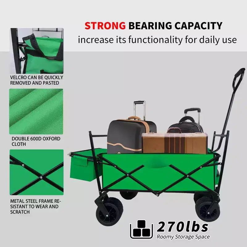 Chariot pliant pliable C vert utilitaire pour le camping/les courses (1 pièce)