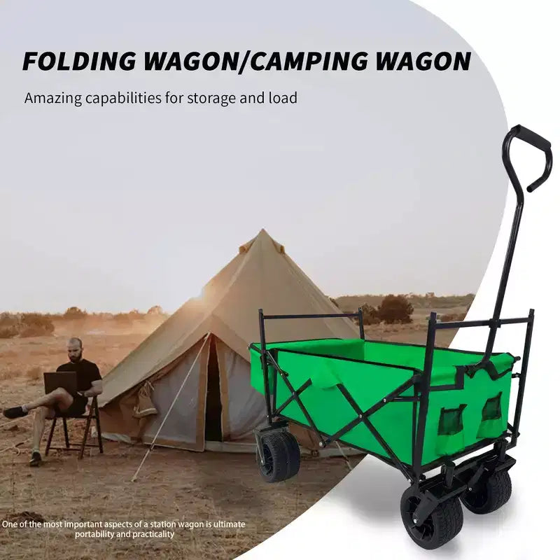 Chariot pliant pliable C vert utilitaire pour le camping/les courses (1 pièce)