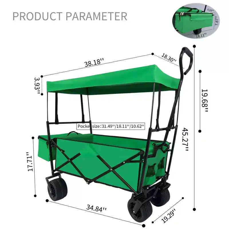Chariot pliant pliable C vert utilitaire pour le camping/les courses (1 pièce)