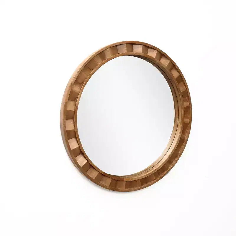 Miroir mural rond avec cadre en bois naturel, 28 décorations rustiques en bois marron