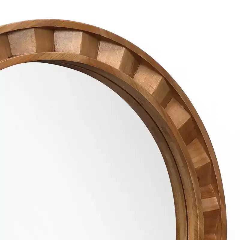 Miroir mural rond avec cadre en bois naturel, 28 décorations rustiques en bois marron