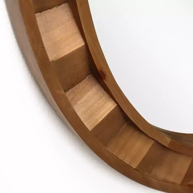 Miroir mural rond avec cadre en bois naturel, 28 décorations rustiques en bois marron