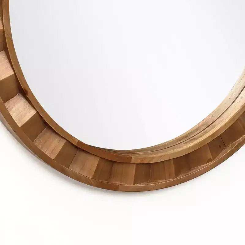 Miroir mural rond avec cadre en bois naturel, 28 décorations rustiques en bois marron