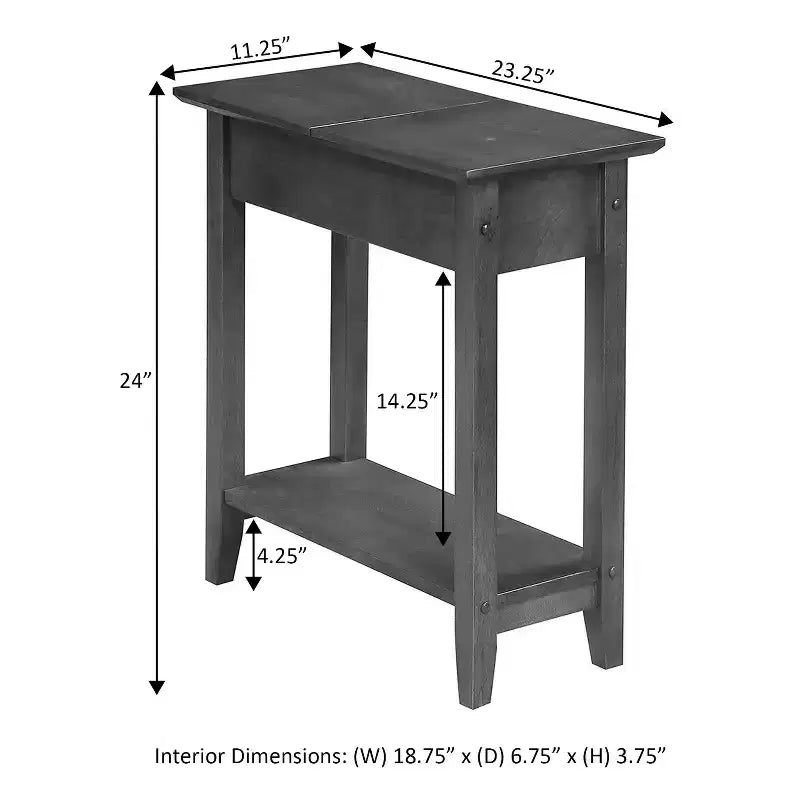 Table d'appoint étroite Belmont avec étagère ouverte, bords biseautés et pieds fuselés, parfaite entre les chaises ou dans les petits espaces