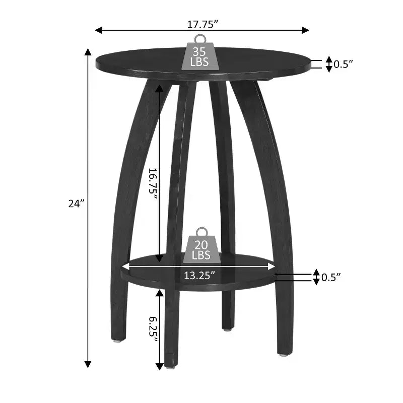 Table d'appoint Belmont avec étagère, style scandinave d'inspiration moderne du milieu du siècle, meuble d'appoint à deux niveaux pour salon.