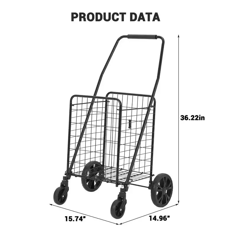 Chariot de courses pliable, capacité de 50 kg, chariot d'épicerie pliable avec panier et roues de 83 L, chariot de courses portable léger pour les courses