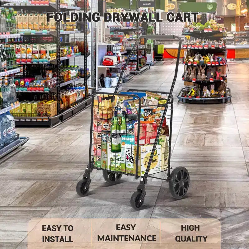 Chariot de courses pliable, capacité de 50 kg, chariot d'épicerie pliable avec panier et roues de 83 L, chariot de courses portable léger pour les courses