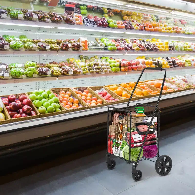 Chariot de courses pliable, capacité de 50 kg, chariot d'épicerie pliable avec panier et roues de 83 L, chariot de courses portable léger pour les courses
