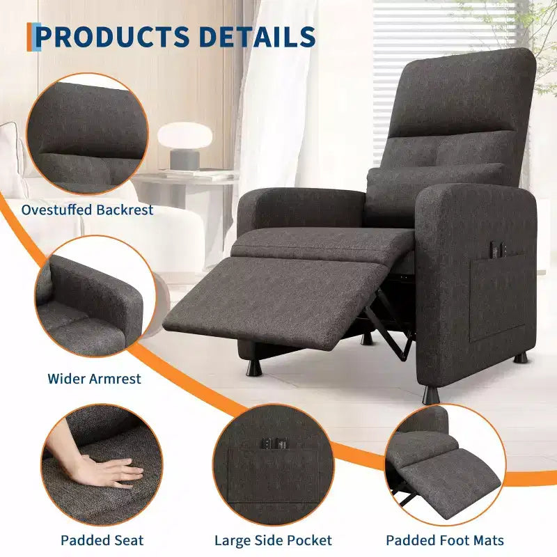 Fauteuil inclinable électrique avec massage et chaleur, dossier haut rembourré, assise capitonnée, siège de cinéma maison pour salon