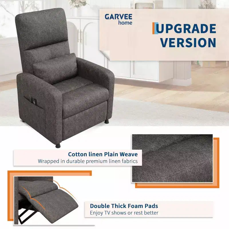 Fauteuil inclinable électrique avec massage et chaleur, dossier haut rembourré, assise capitonnée, siège de cinéma maison pour salon