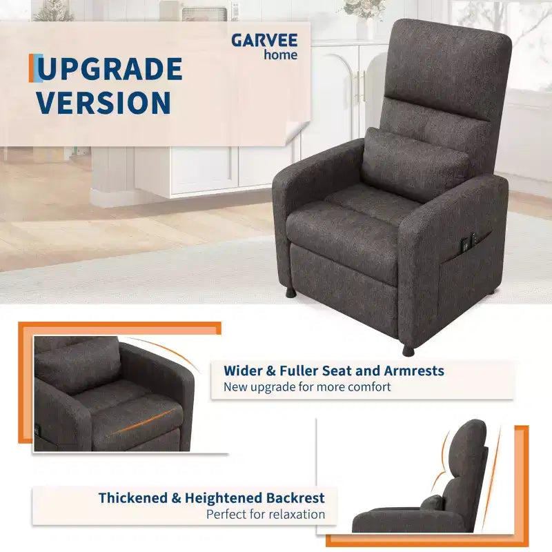 Fauteuil inclinable électrique avec massage et chaleur, dossier haut rembourré, assise capitonnée, siège de cinéma maison pour salon