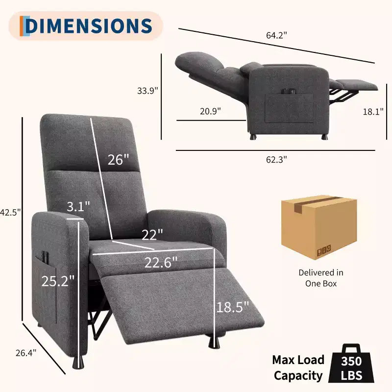 Fauteuil inclinable électrique avec massage et chaleur, dossier haut rembourré, assise capitonnée, siège de cinéma maison pour salon