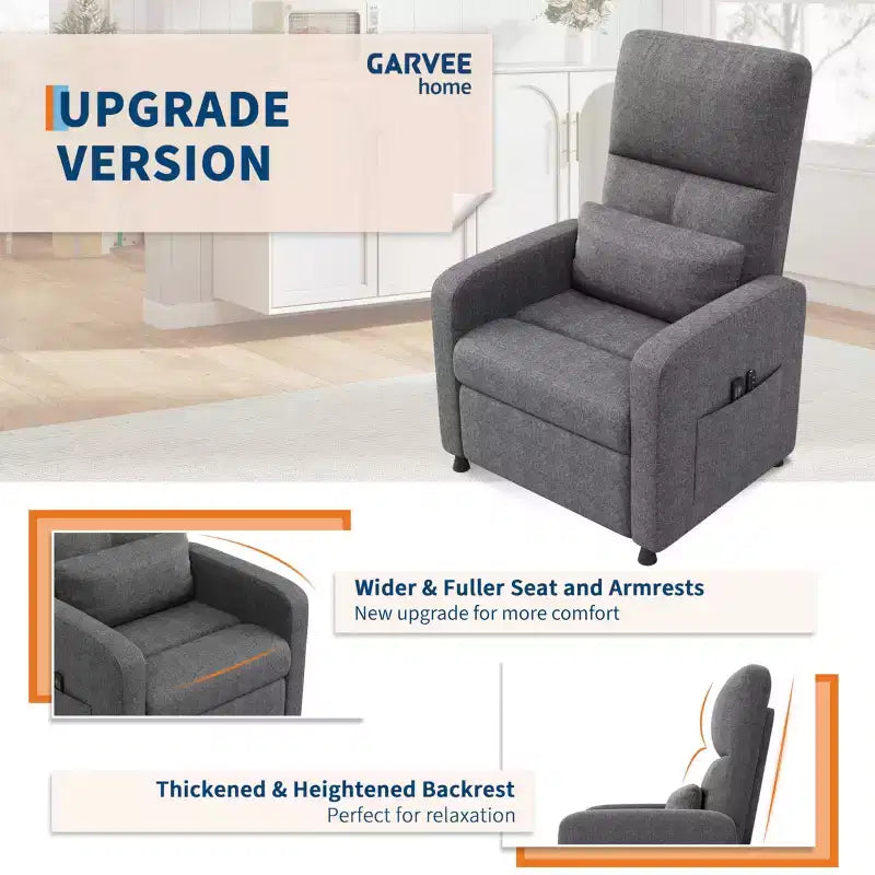 Fauteuil inclinable électrique avec massage et chaleur, dossier haut rembourré, assise capitonnée, siège de cinéma maison pour salon