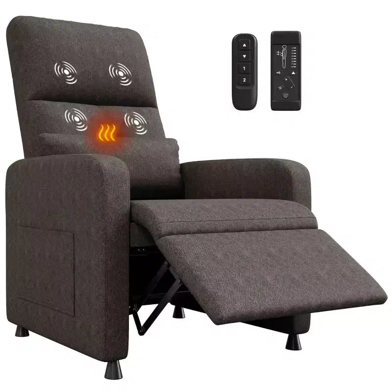 Fauteuil inclinable électrique avec massage et chaleur, dossier haut rembourré, assise capitonnée, siège de cinéma maison pour salon