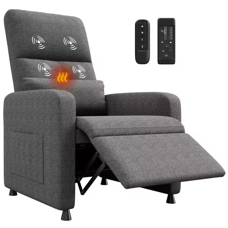 Fauteuil inclinable électrique avec massage et chaleur, dossier haut rembourré, assise capitonnée, siège de cinéma maison pour salon