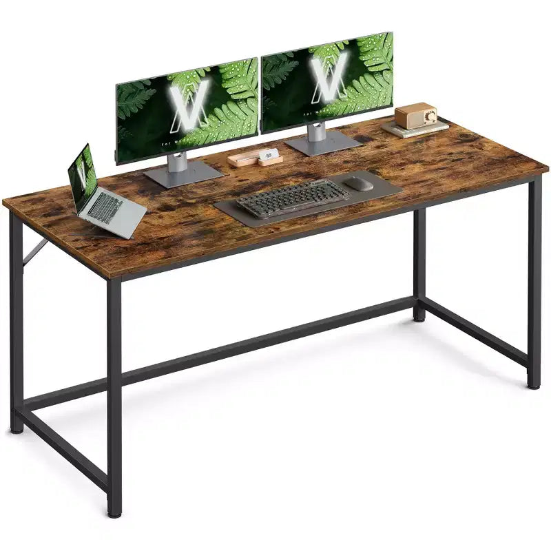 Bureau de 53,1 pouces avec cadre en acier, poste de travail de bureau d'une capacité de 110 lb pour l'étude à domicile, marron rustique et noir