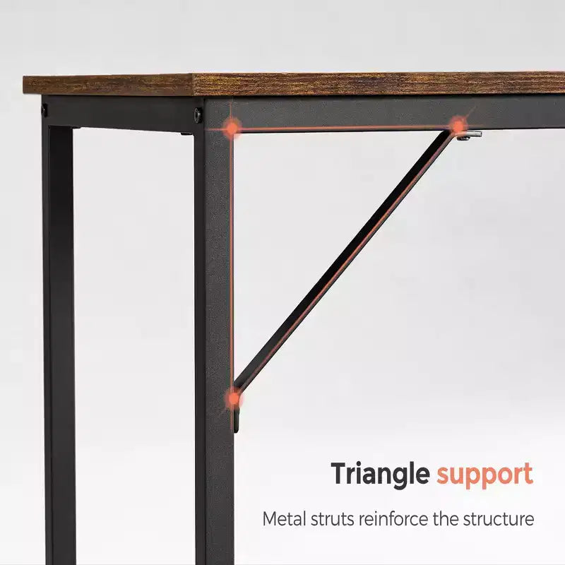 Bureau de 53,1 pouces avec cadre en acier, poste de travail de bureau d'une capacité de 110 lb pour l'étude à domicile, marron rustique et noir