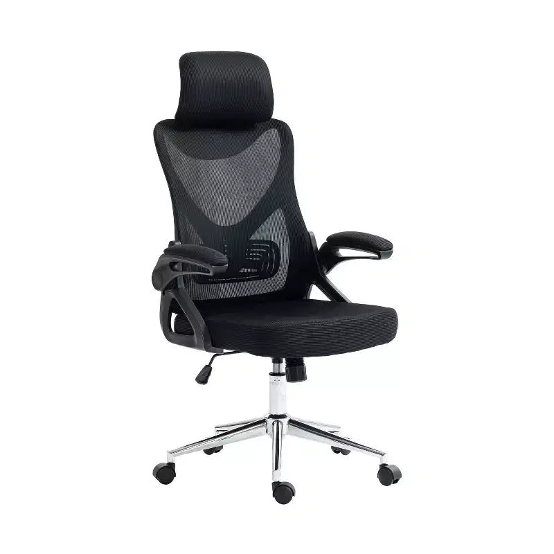 Chaise de bureau ergonomique en maille, chaise de bureau avec appui-tête et support lombaire, chaise entrecroisée avec base chromée pour bureau, maison, noir