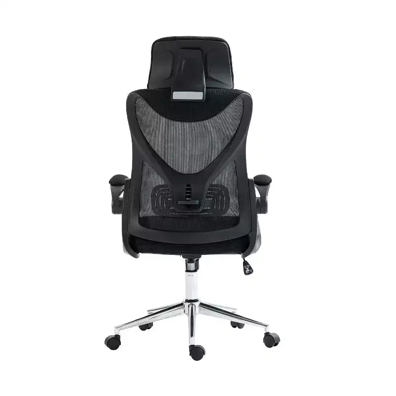 Chaise de bureau ergonomique en maille, chaise de bureau avec appui-tête et support lombaire, chaise entrecroisée avec base chromée pour bureau, maison, noir