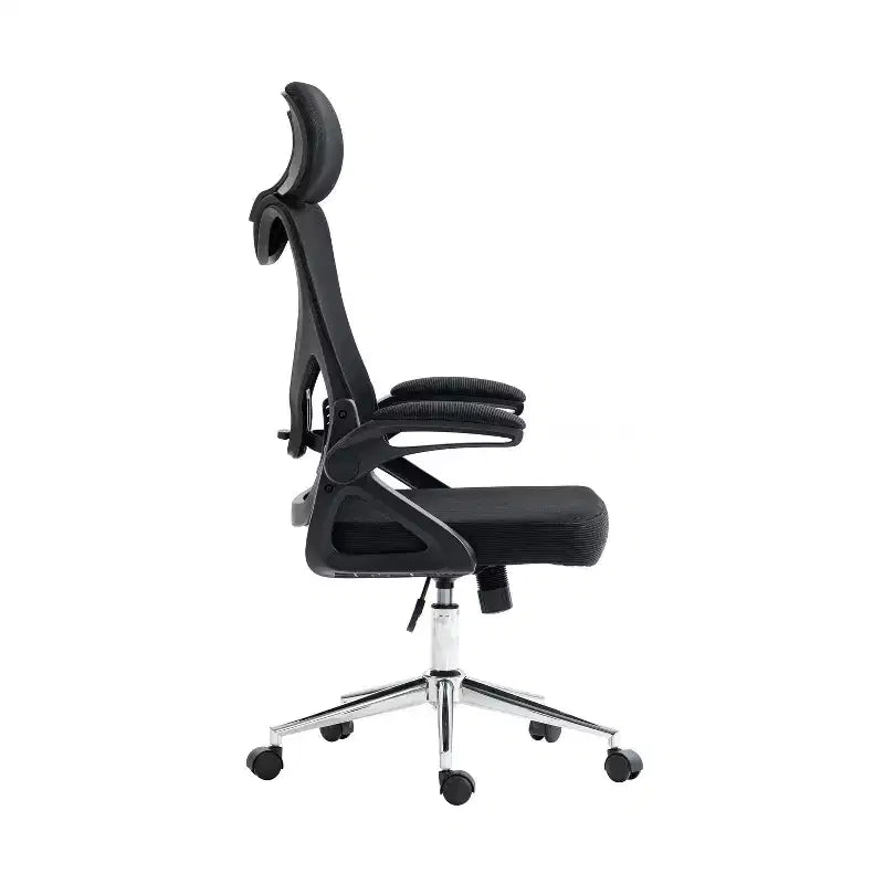 Chaise de bureau ergonomique en maille, chaise de bureau avec appui-tête et support lombaire, chaise entrecroisée avec base chromée pour bureau, maison, noir