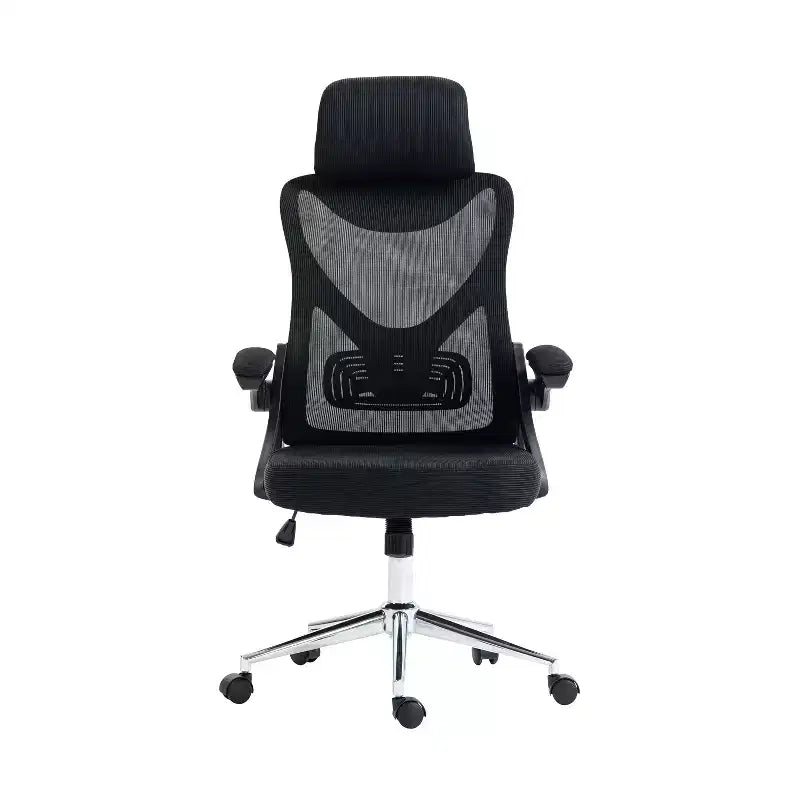 Chaise de bureau ergonomique en maille, chaise de bureau avec appui-tête et support lombaire, chaise entrecroisée avec base chromée pour bureau, maison, noir