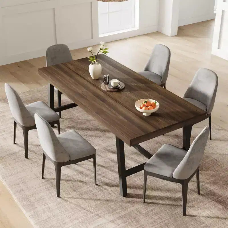 Table à manger industrielle pour 6 à 8 personnes, table à manger rectangulaire de 200 cm de long, table de cuisine en bois avec cadre métallique robuste pour salle à manger