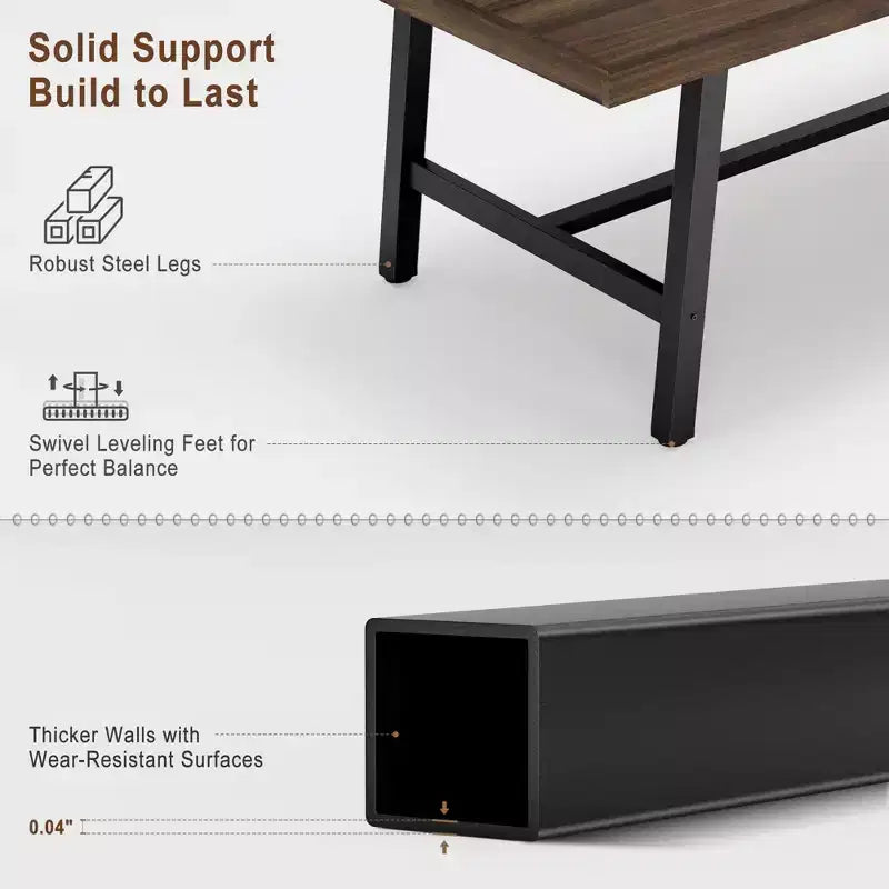Table à manger industrielle pour 6 à 8 personnes, table à manger rectangulaire de 200 cm de long, table de cuisine en bois avec cadre métallique robuste pour salle à manger