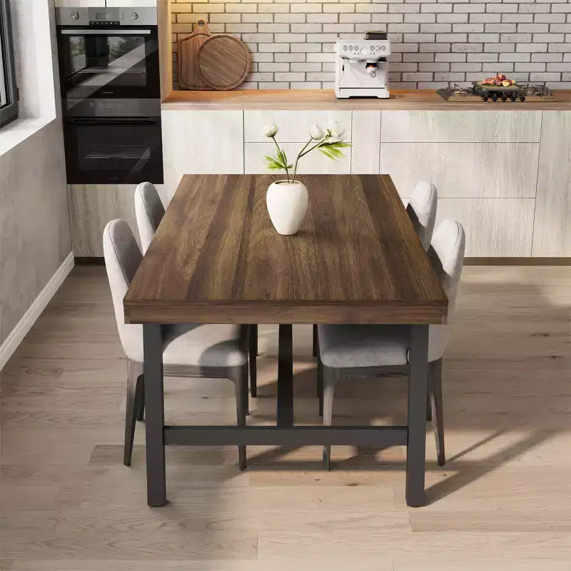 Table à manger industrielle pour 6 à 8 personnes, table à manger rectangulaire de 200 cm de long, table de cuisine en bois avec cadre métallique robuste pour salle à manger