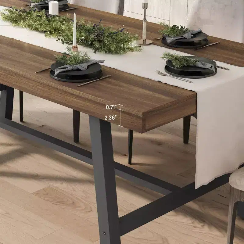 Table à manger industrielle pour 6 à 8 personnes, table à manger rectangulaire de 200 cm de long, table de cuisine en bois avec cadre métallique robuste pour salle à manger