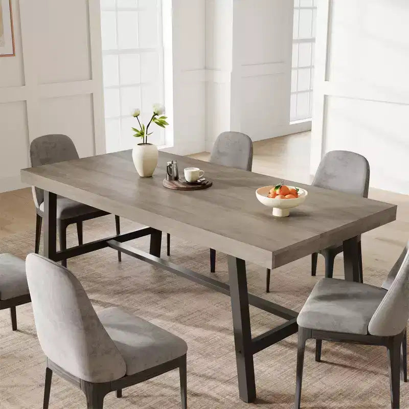 Table à manger industrielle pour 6 à 8 personnes, table à manger rectangulaire de 200 cm de long, table de cuisine en bois avec cadre métallique robuste pour salle à manger