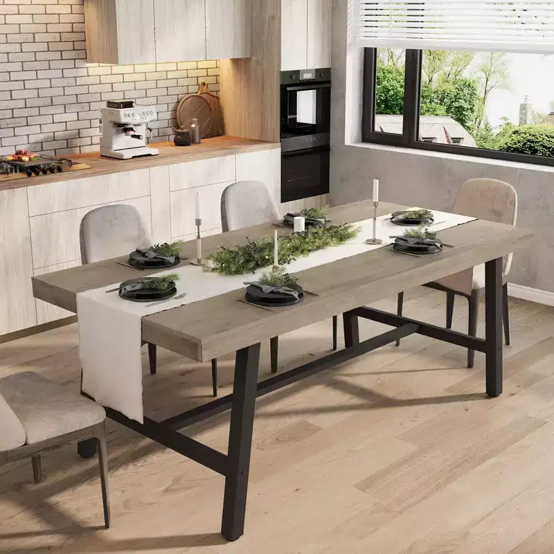 Table à manger industrielle pour 6 à 8 personnes, table à manger rectangulaire de 200 cm de long, table de cuisine en bois avec cadre métallique robuste pour salle à manger