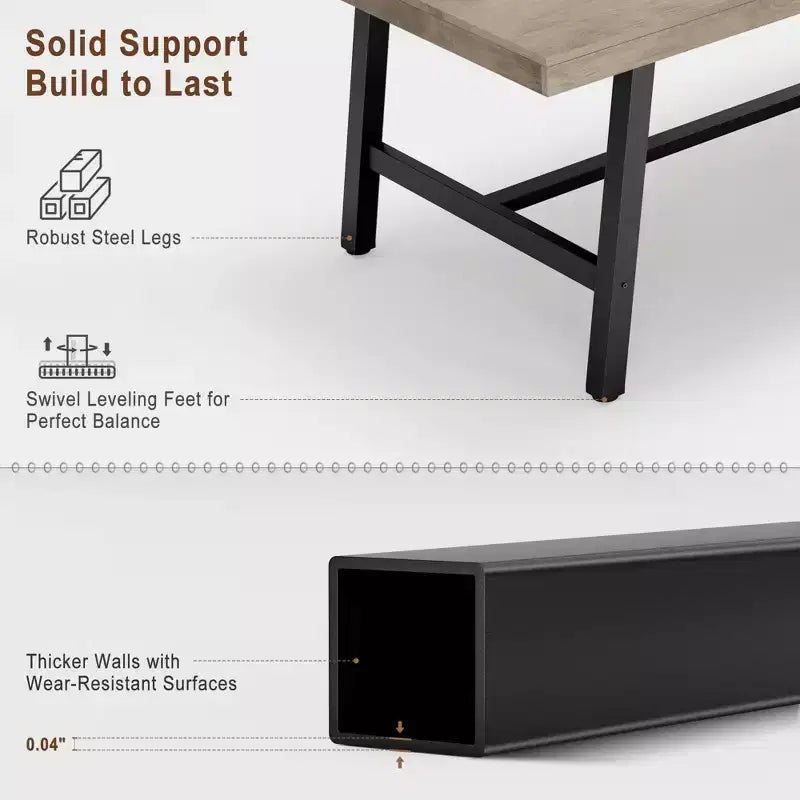 Table à manger industrielle pour 6 à 8 personnes, table à manger rectangulaire de 200 cm de long, table de cuisine en bois avec cadre métallique robuste pour salle à manger