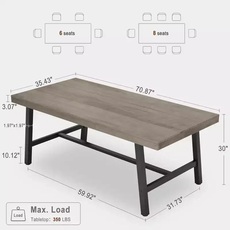 Table à manger industrielle pour 6 à 8 personnes, table à manger rectangulaire de 200 cm de long, table de cuisine en bois avec cadre métallique robuste pour salle à manger