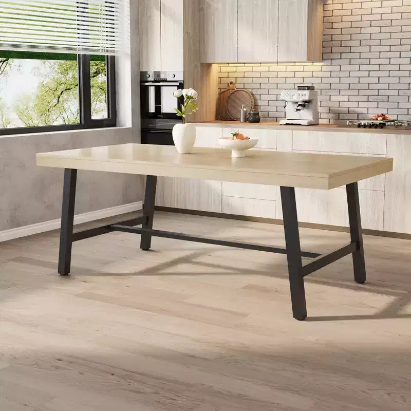 Table à manger industrielle pour 6 à 8 personnes, table à manger rectangulaire de 200 cm de long, table de cuisine en bois avec cadre métallique robuste pour salle à manger