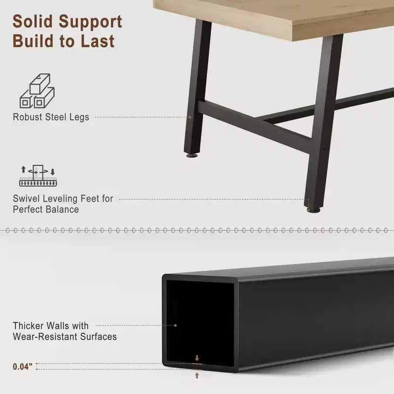 Table à manger industrielle pour 6 à 8 personnes, table à manger rectangulaire de 200 cm de long, table de cuisine en bois avec cadre métallique robuste pour salle à manger