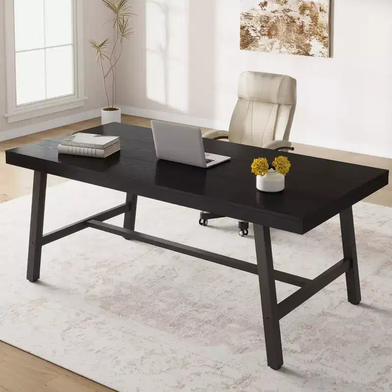 Table à manger industrielle pour 6 à 8 personnes, table à manger rectangulaire de 200 cm de long, table de cuisine en bois avec cadre métallique robuste pour salle à manger